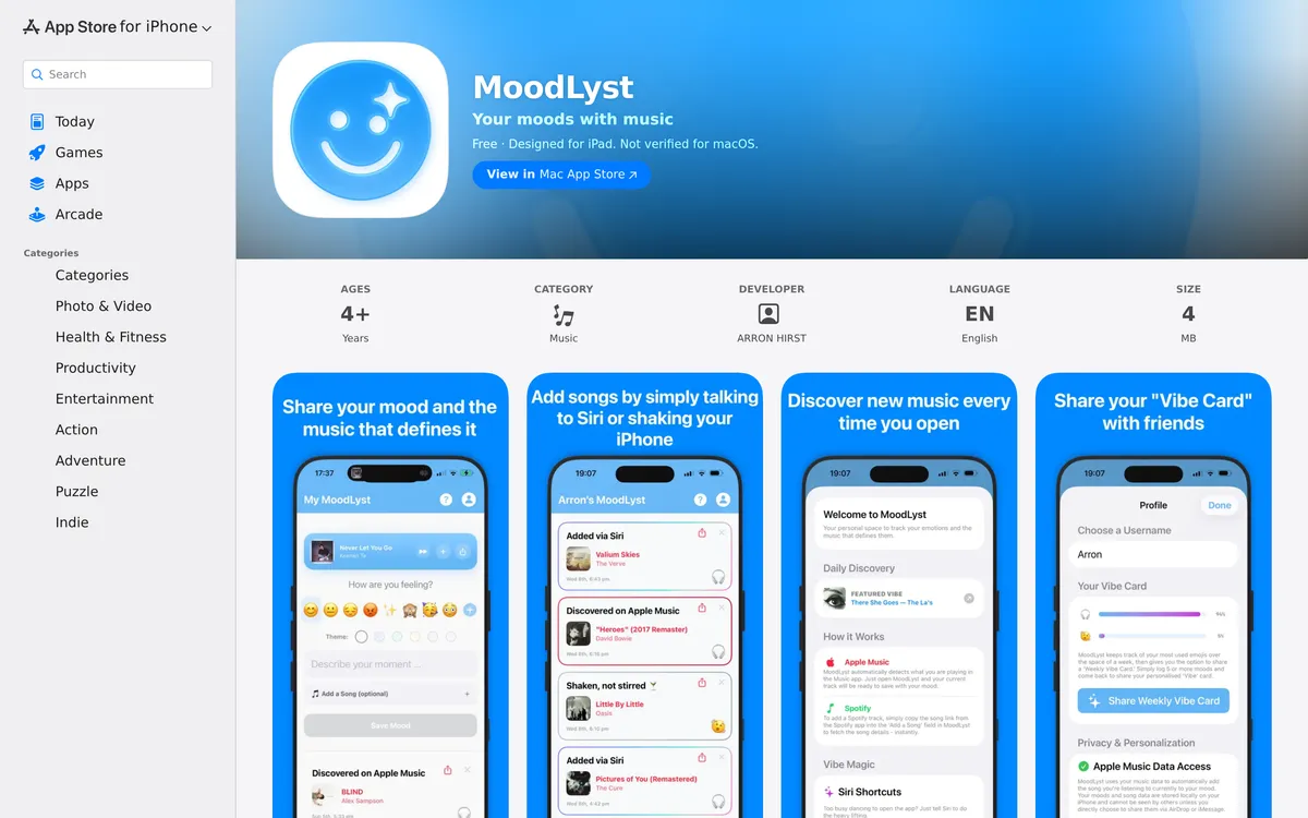 MoodLyst for iPhone screenshot 1