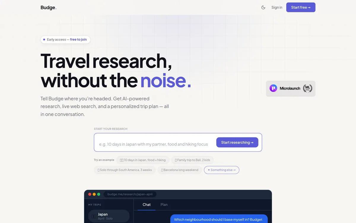 Budge - AI Travel Research & Planner screenshot 1