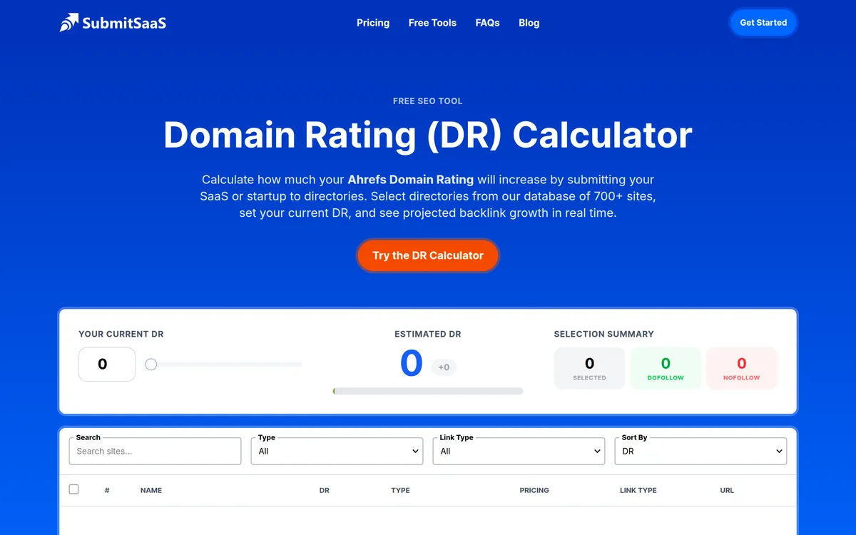 SubmitSaaS Domain Rating Calculator screenshot 1