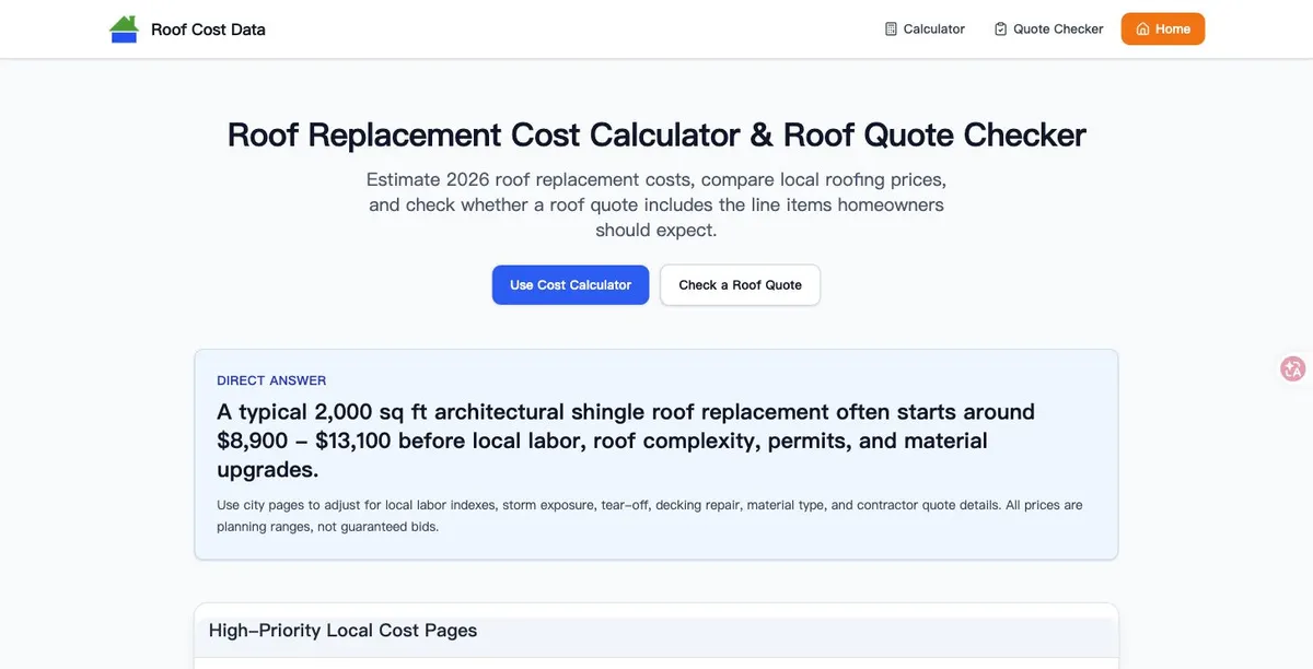 Roof Cost Data screenshot 1