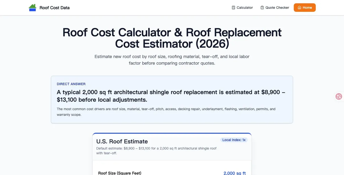 Roof Cost Data screenshot 2
