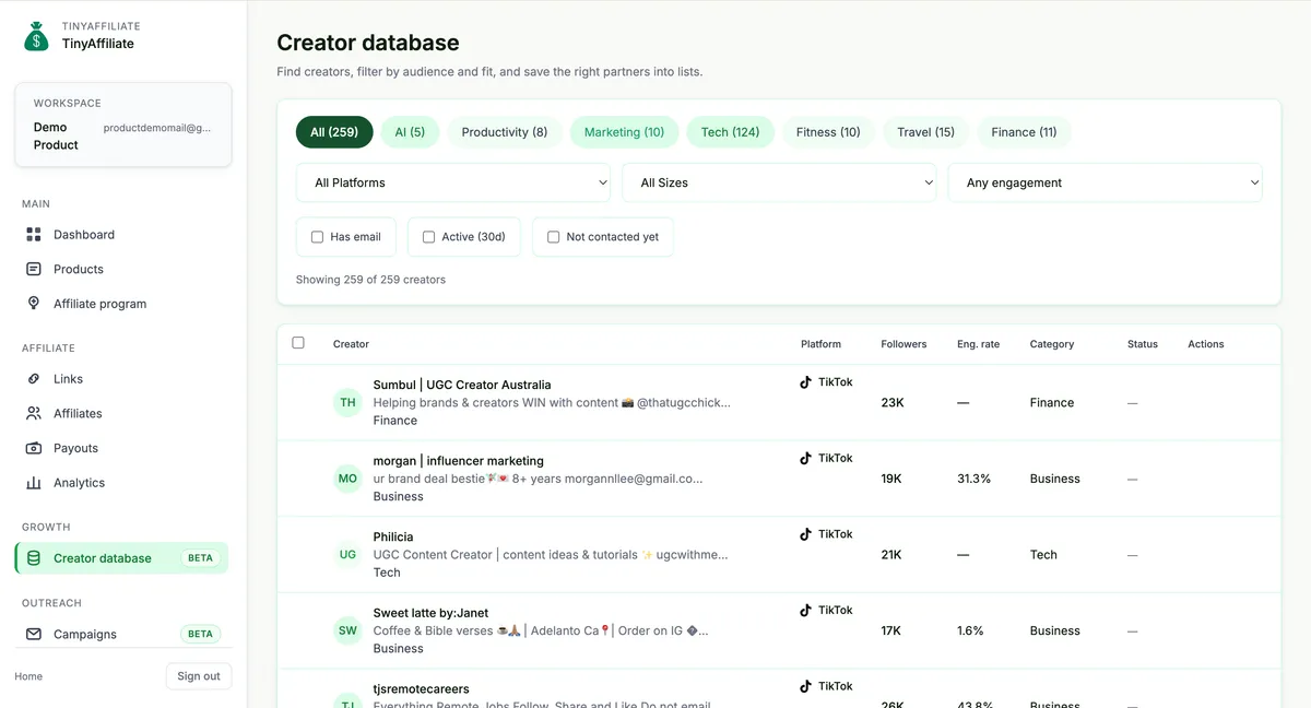 TinyAffiliate screenshot 2