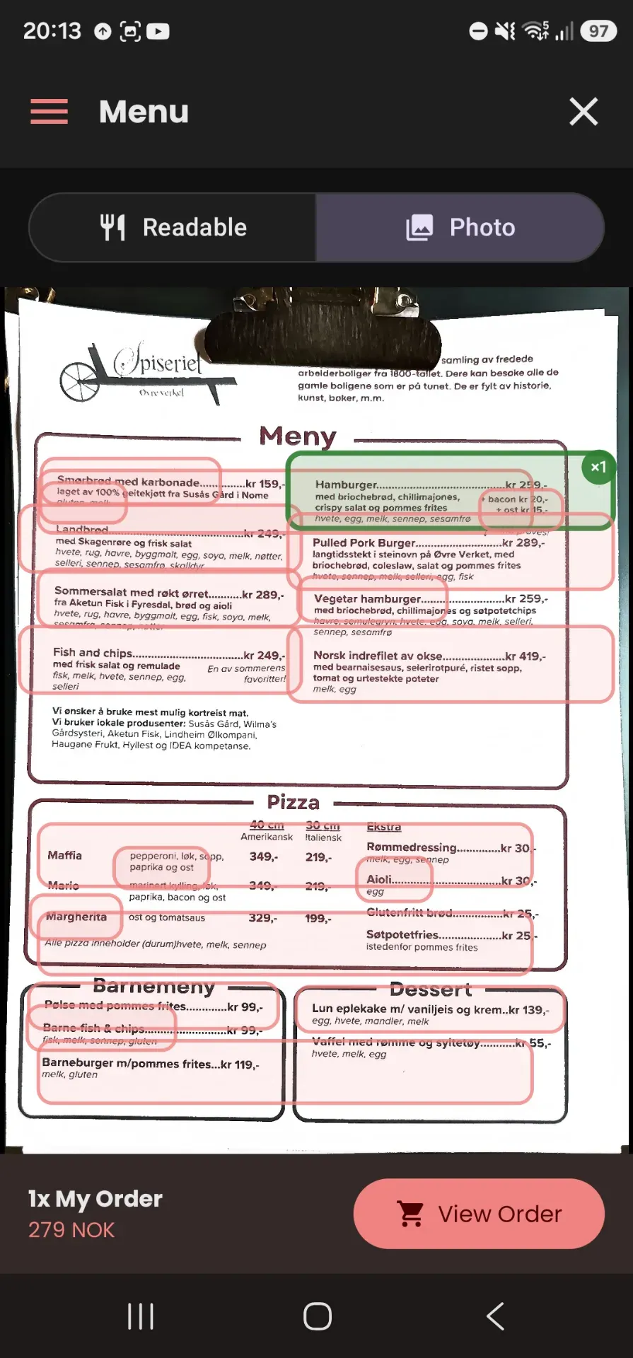 What's on the menu screenshot 2