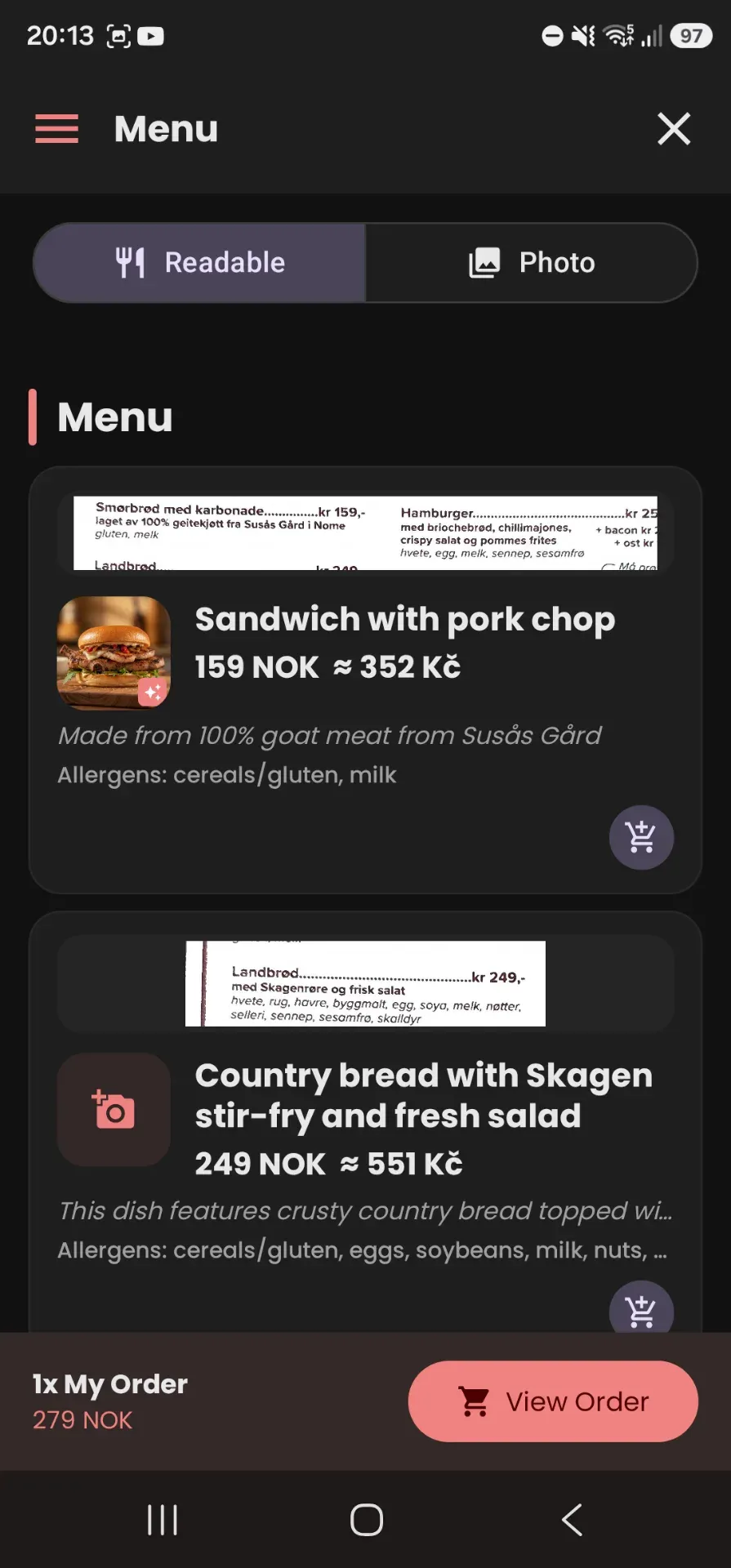 What's on the menu screenshot 1